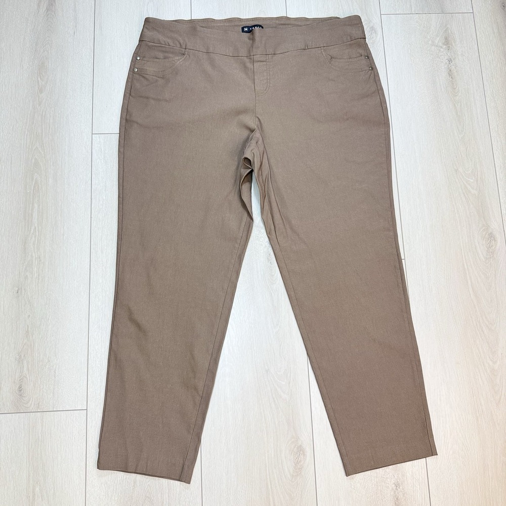 N Touch Womens 20W Brown Pull On Career Pants Slim Straight Stretch Plus Size